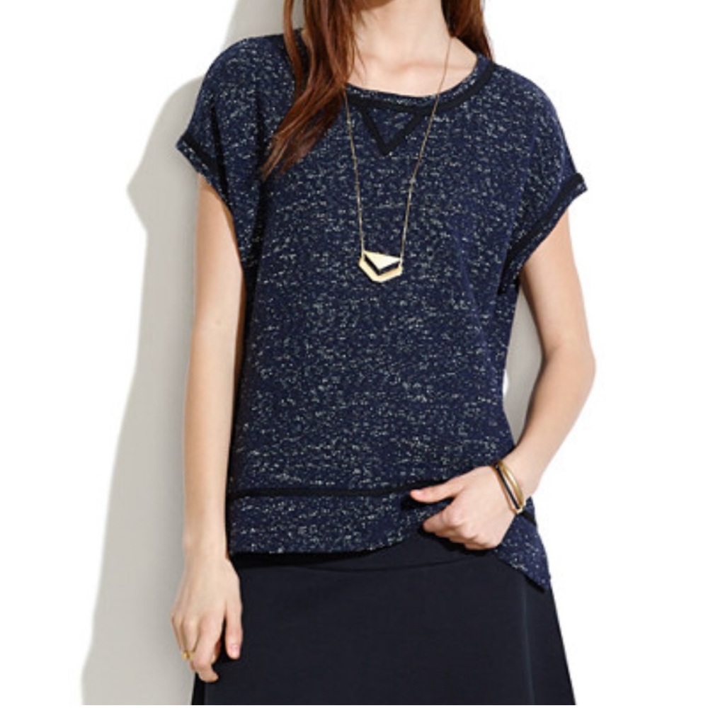 Like new Madewell Nightsky Short Sleeve Sweatshirt - M - Navy blue w/ black 🖤